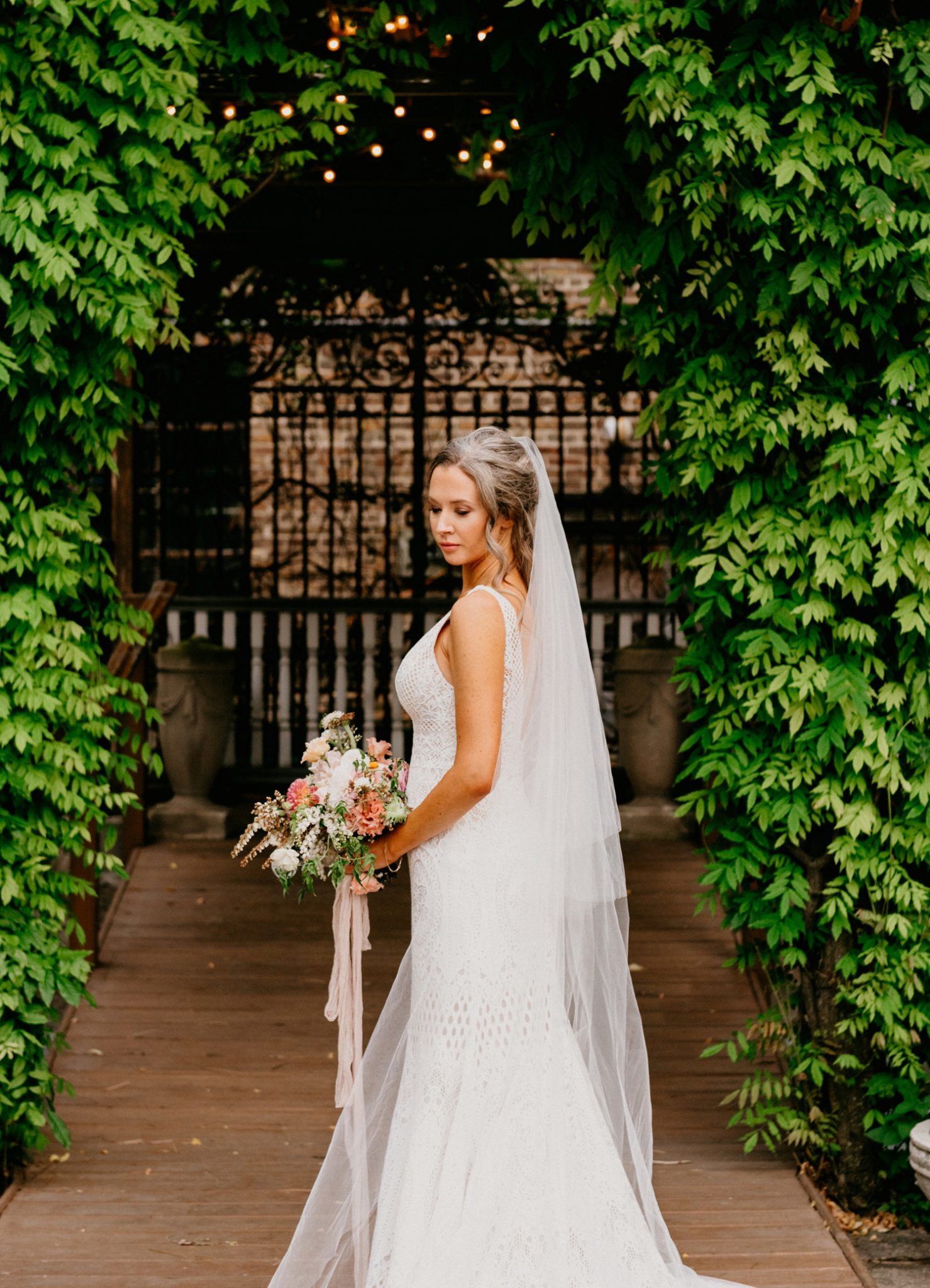 bride in courtyard