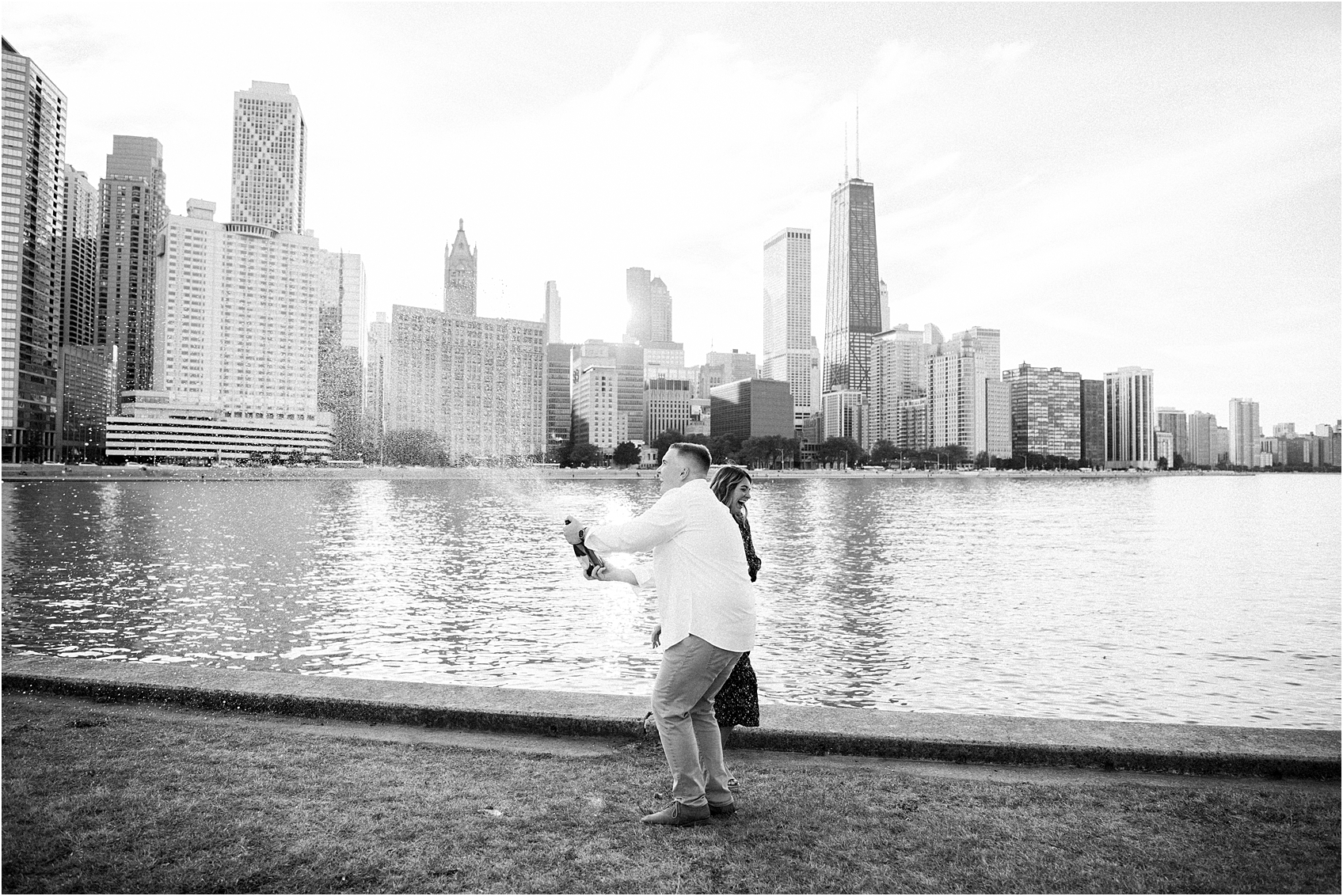 Chicago skyline engagement photos