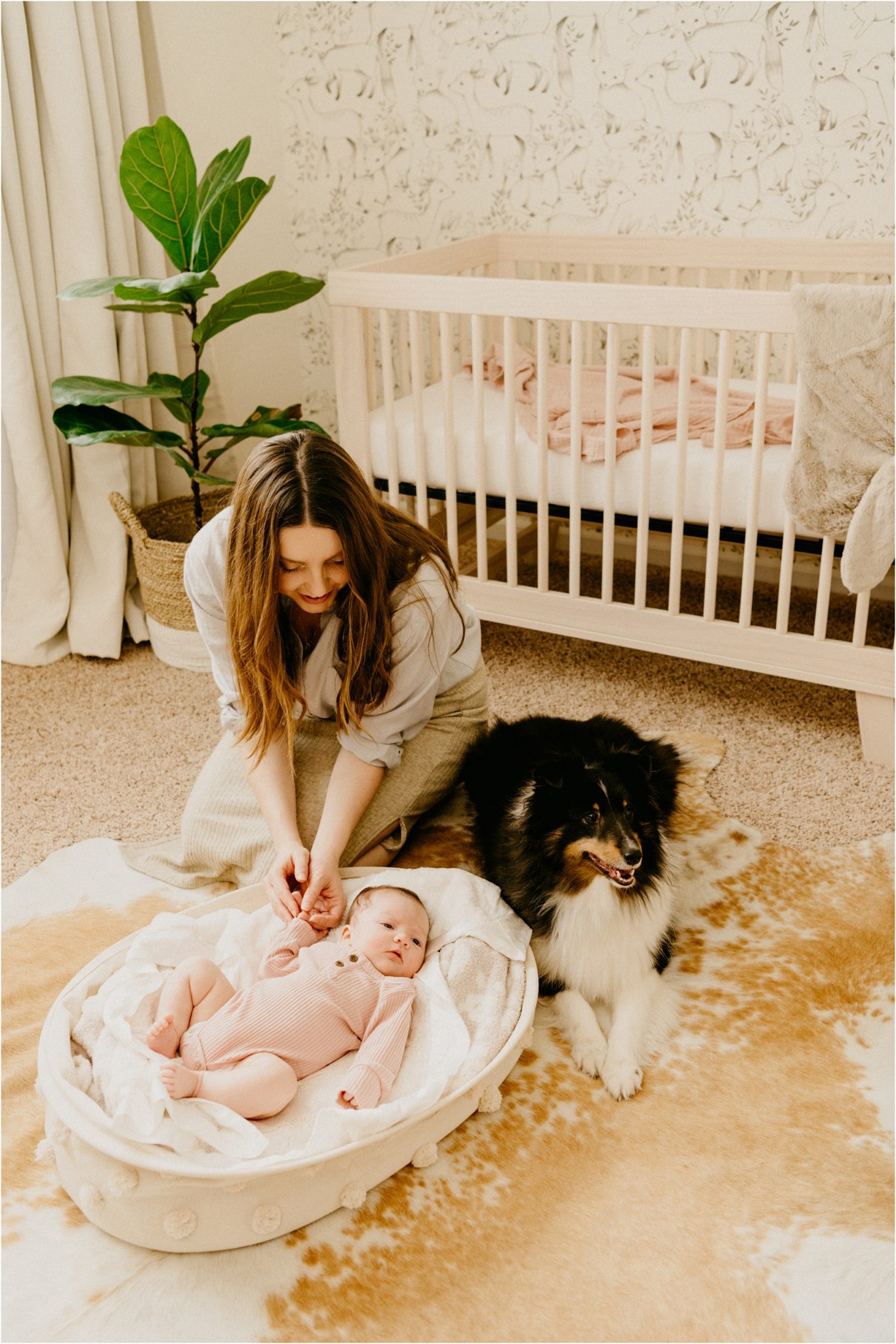mom with dog and baby