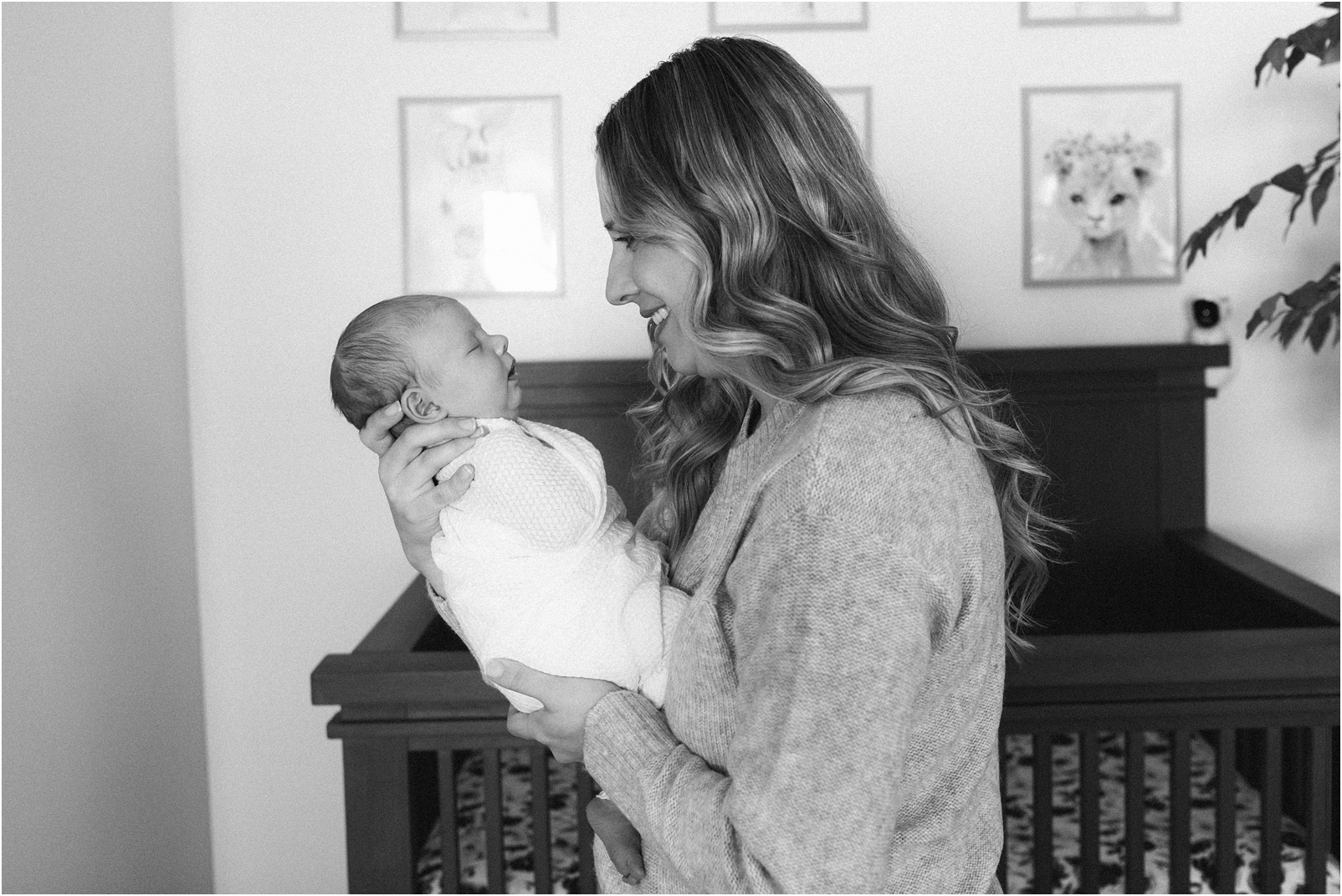 mom looking at baby
