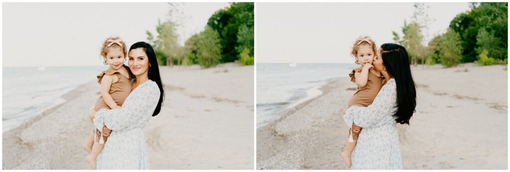 mom and daughter on a beach