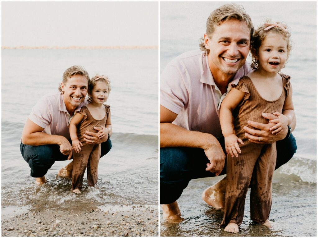 dad and daughter near water