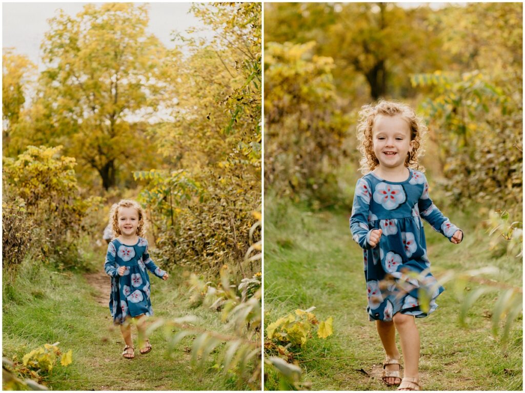 girl running through park in the fall