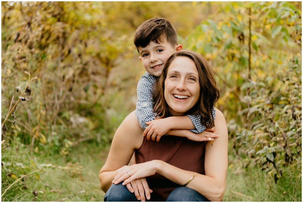 little boy hugging mom