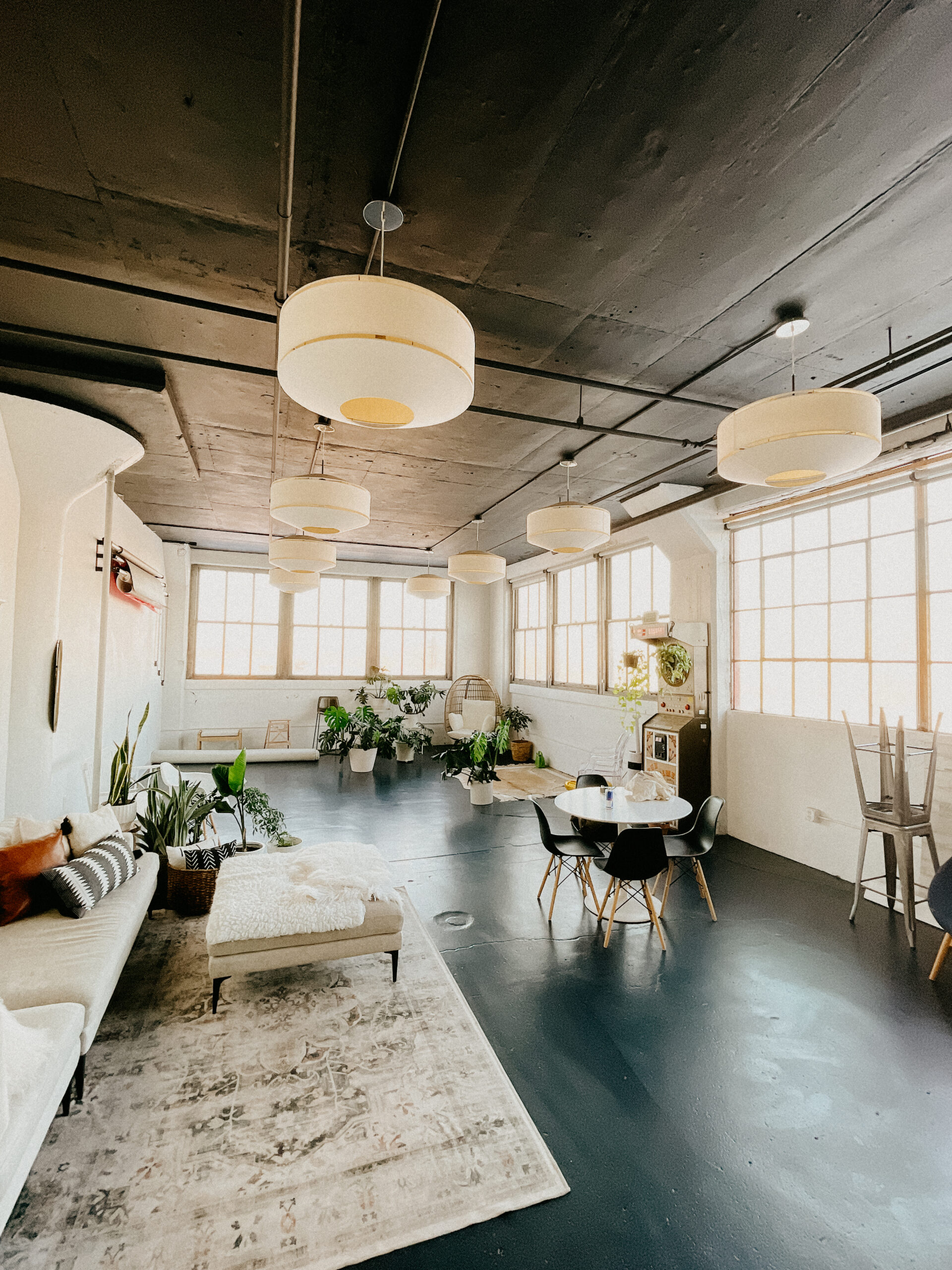 milwaukee photography studio with plants and black floors