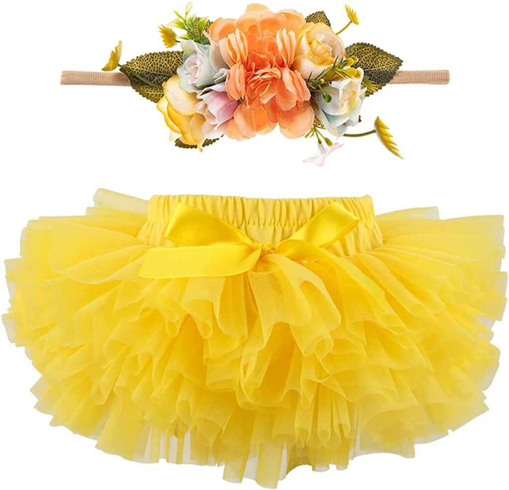super soft yellow tutu with flower hairband