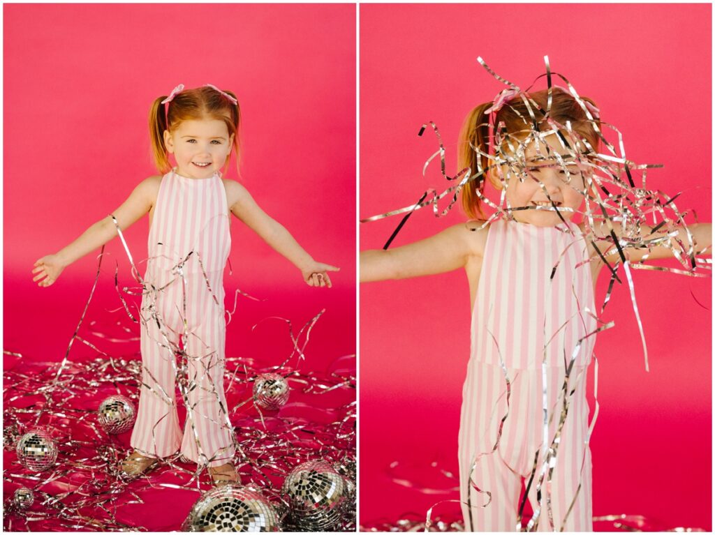 throwing streamers valentine's day photo session