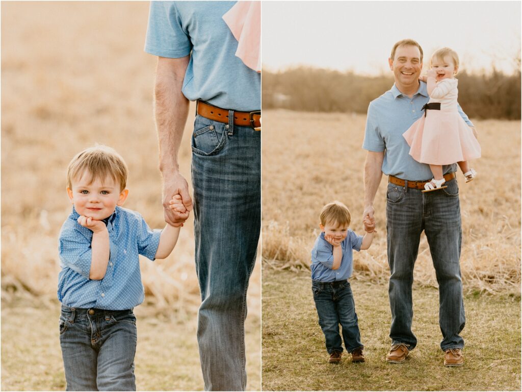 dad and son and daughter smiling