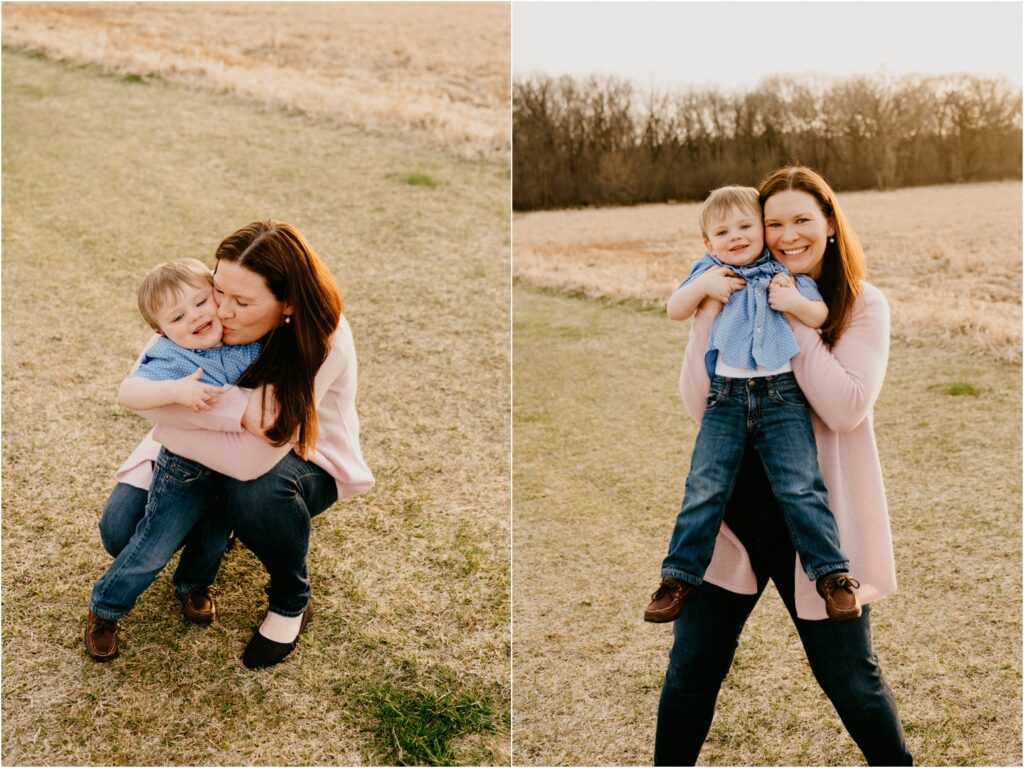 mom and son at park smiling