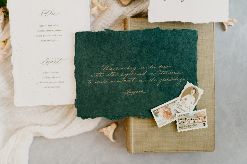 wedding day papergoods with vintage stamps