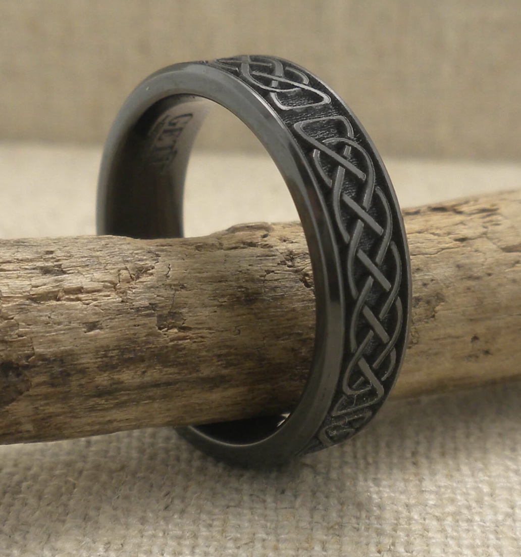 Celtic Knot Wedding Ring in Black Zirconium