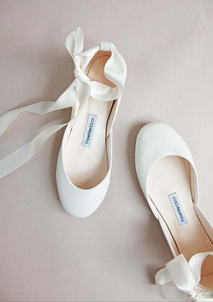 wedding day ballet flats with ribbons