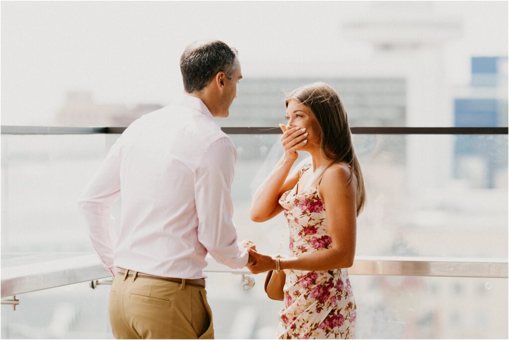 a proposal with a surprised woman
