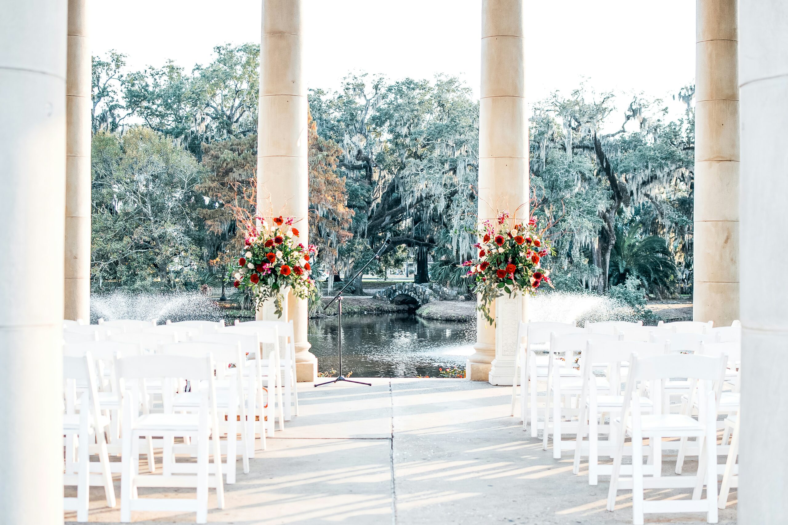 beautiful wedding ceremony site set up near water